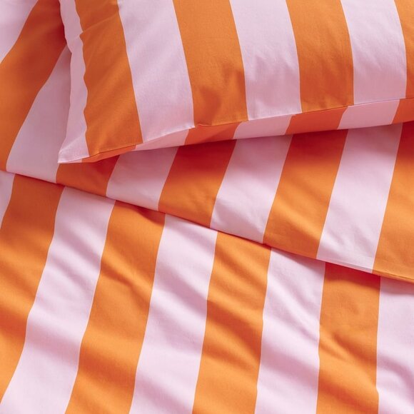 IKEA SLÅNHÖSTMAL Duvet cover Queen orange/pink/stripe 86" x 86" EUC - Picture 3 of 9